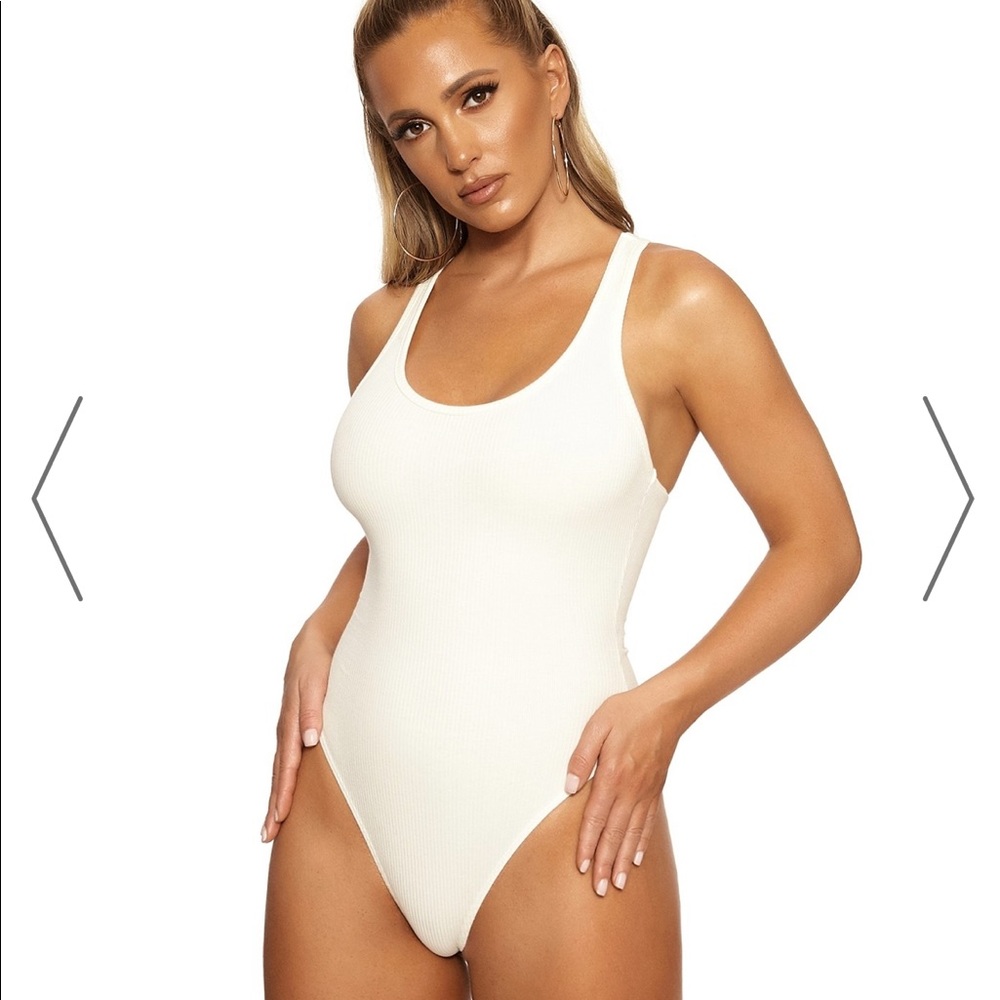 Naked Wardrobe Snatched Racerback White Bodysuit